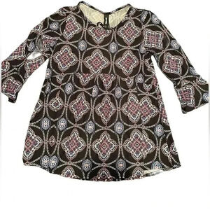 Agnes & Dora Blue Red Bohemian Design Blouse Bell Sleeve Round Neck Size XS